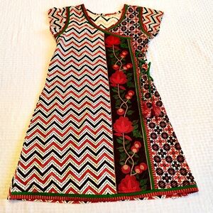 Girls Embroidered Folk Dress Short Sleeve Artisan Pattern Size L